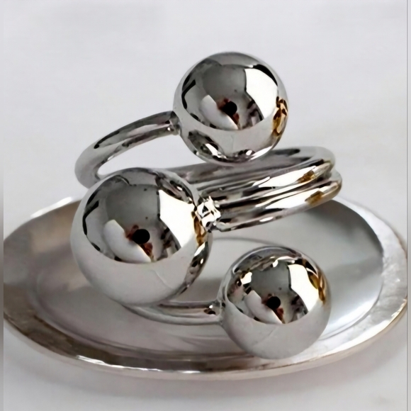 Womens Ball Round Silver Platinum Open Finger Ring Chunky Jewelry Adjustable - Picture 3 of 10